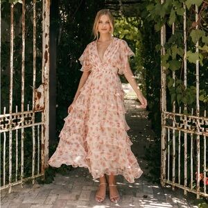 Petal and Pup Wendi Ruffle Dress - Dark Peach, Pink Floral Dresses, V Neck Dress